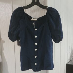 Universal Thread Dark Blue Puff Sleeve Blouse